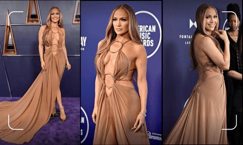Jennifer Lopez walking the red carpet at the American Music Awards in 2025.