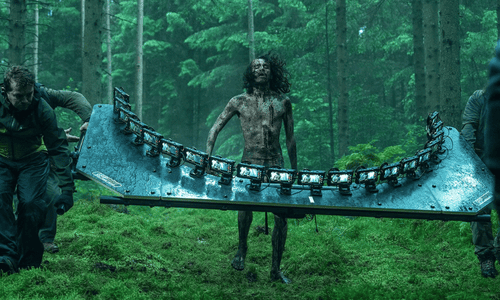 28 Years Later Behind-the-scenes shot using multiple phones of an intense zombie chase scene on set.