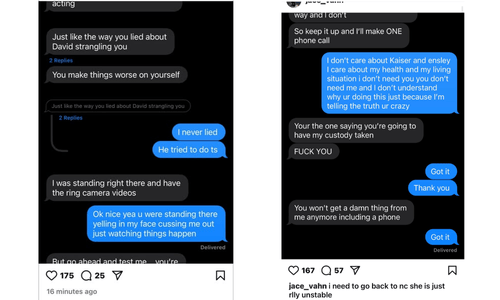 Screenshots of Jace arguing with his mom Jenelle, accusing her of yelling, cussing, and being unstable.