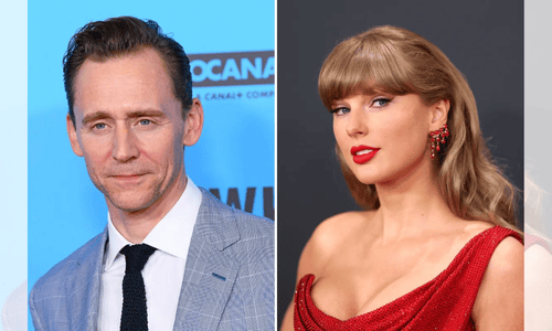 A side-by-side composite image of Tom Hiddleston and Taylor Swift.