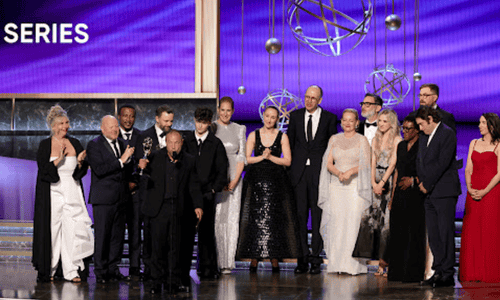 Cast of Adolescence celebrating their Emmy win for Best Limited Series 2025.