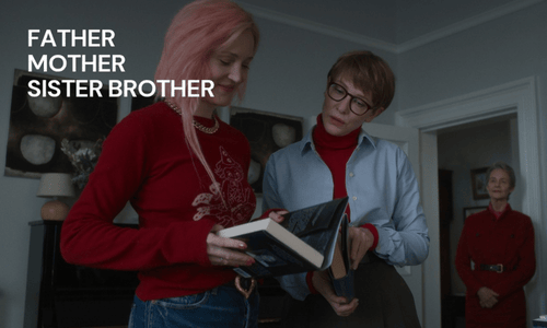 Scene from Father Mother Sister Brother, Jim Jarmusch’s family drama featuring women reading a book.