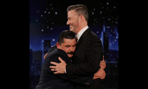 Jimmy Kimmel and Guillermo Rodriguez during ABC comeback episode after suspension