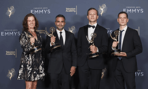 Rebel Ridge team celebrates winning Emmy Award 2025 for Best Television Movie.