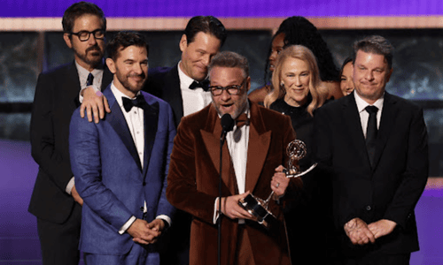 The Studio team wins Best Comedy Series at the Emmy Awards 2025.