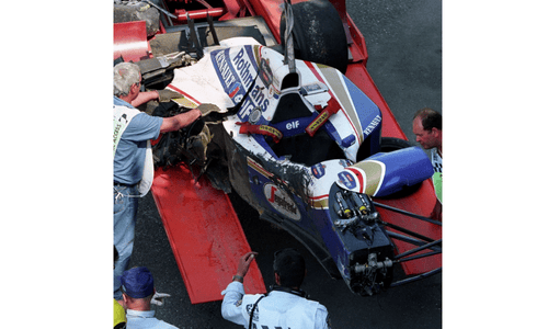 Racing legend Ayrton Senna during the commercial shoot where he suffered a fatal crash.