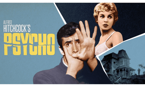 Alfred Hitchcock’s Psycho movie poster featuring Norman Bates, inspired by real-life killer Ed Gein.