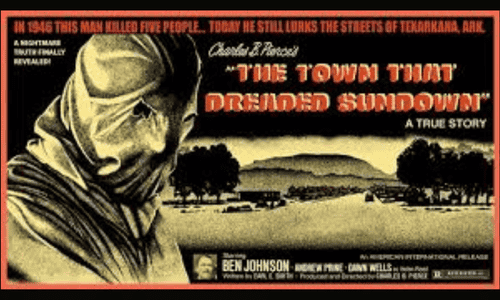 Poster for The Town That Dreaded Sundown based on the unsolved Texarkana Phantom Killer murders.