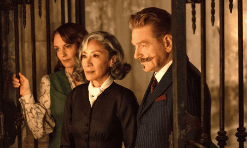 Venetian palazzo from A Haunting in Venice (2023) where Poirot investigates eerie occurrences.