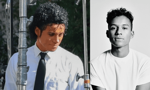 Jaafar Jackson portraying Michael Jackson in upcoming biopic film scene.