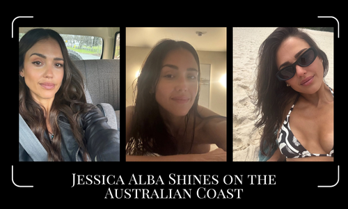 Jessica Alba enjoying the beach in Australia, showing sun-kissed skin and carefree vacation vibes.