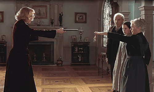 The secluded English manor from The Others (2001) draped in mystery and eerie silence. 