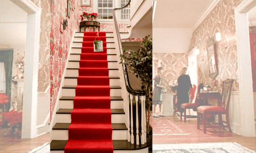 Entryway and staircase inside the Home Alone house, a key filming location now being renovated to recreate the classic movie-era look.
