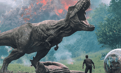 A lifelike dinosaur from “Jurassic Park,” showcasing Spielberg’s groundbreaking CGI and animatronic effects.