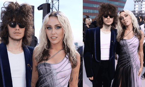 Miley Cyrus and Maxx Morando posing together at an event, highlighting their relationship before their engagement announcement.