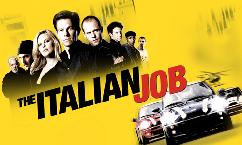 Mini Cooper car chase from The Italian Job (2003), turning compact cars into action icons.