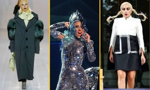 Avant-garde high fashion look worn during a runway-style fashion moment