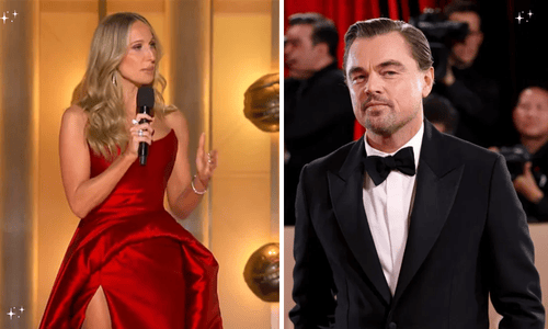 Leonardo DiCaprio reacting to Nikki Glaser’s roast at the Golden Globes.