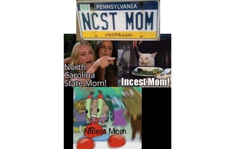 Meme showing a license plate whose spacing creates an unintended and humorous message.