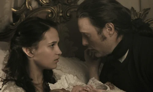 Alicia Vikander in a scene from A Royal Affair after learning Danish for the role.