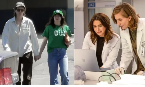 Actors Caterina Scorsone and E.R. Fightmaster spotted holding hands during a casual lunch date in Los Angeles.