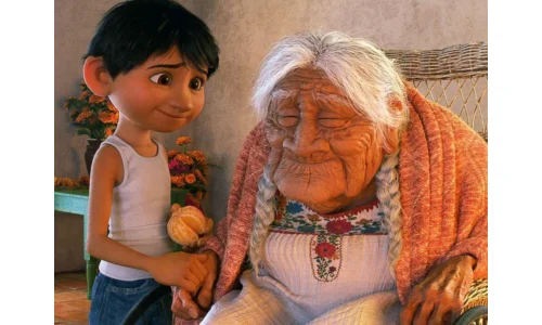 This image shows a scene from the 2017 Disney•Pixar animated film Coco. 