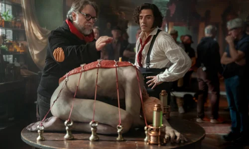 Guillermo del Toro directing on the moody 'Frankenstein'.