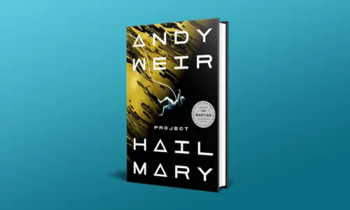 The original book cover illustration for 'Project Hail Mary' by Andy Weir.