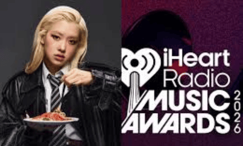 K-Pop star ROSÉ celebrating her win as the 2026 iHeartRadio K-Pop Artist of the Year.