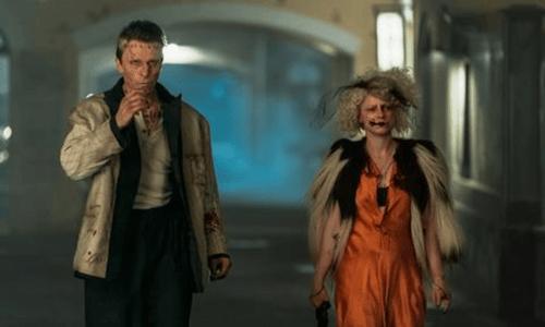 Christian Bale as the resurrected Monster and Jessie Buckley as the rebellious Bride in The Bride!.