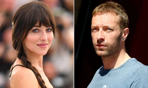 Dakota Johnson and Coldplay’s Chris Martin together at an event during their eight-year relationship.