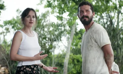 Dakota Johnson in a casual, emotional scene from the indie breakout "The Peanut Butter Falcon."