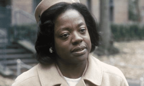 Viola Davis in her breakout role in the 2008 film "Doubt," wearing a winter hat and coat.