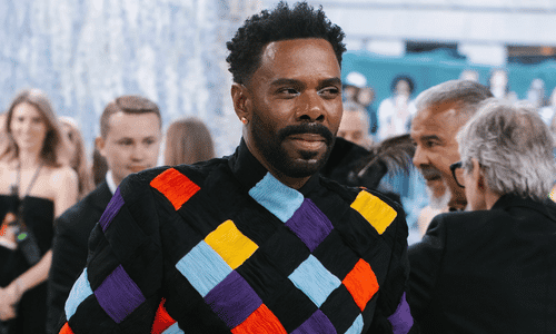 Colman Domingo in a Valentino look inspired by Basquiat's "Pez Dispenser" painting at the 2026 Met Gala.