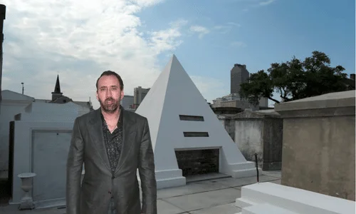 The famous 9-foot tall white pyramid tomb Nicolas Cage purchased in New Orleans.