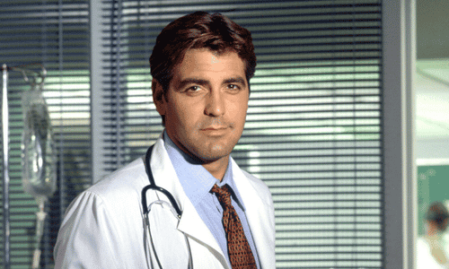 George Clooney starring as Dr. Doug Ross in a scene from the medical drama series ER.