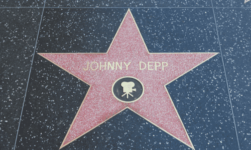 A close-up view of Johnny depp star on the Hollywood Walk of Fame.