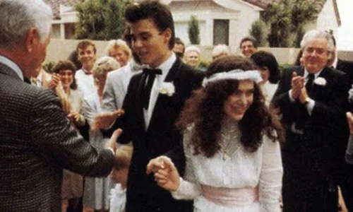 Johnny Depp and Lori Anne Allison at their 1983 wedding ceremony.