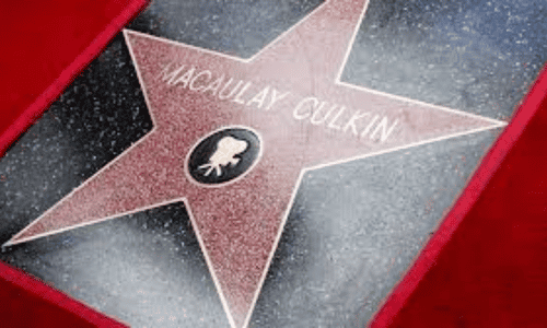 A close-up view of Macaulay Culkin's posthumous star on the Hollywood Walk of Fame.