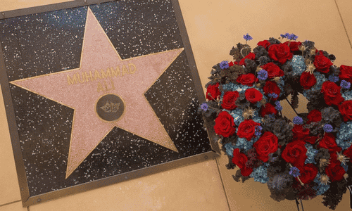A close-up view of muhammad star on the Hollywood Walk of Fame.