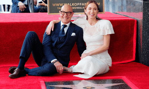 Stanley Tucci and Emily Blunt at a Hollywood Walk of Fame event