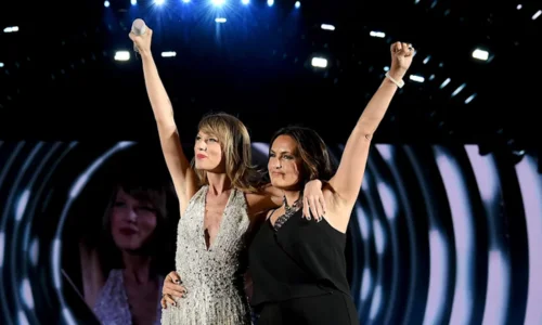 Taylor Swift and Mariska Hargitay during a public appearance highlighting their longtime friendship
