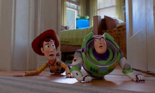Characters from Toy Story 5 in an emotional scene from the film