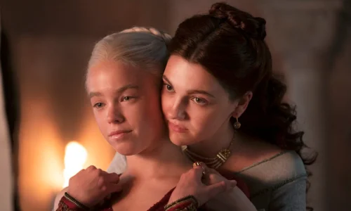 Milly Alcock and Emily Carey as the younger versions of Princess Rhaenyra and Lady Alicent in Season 1.