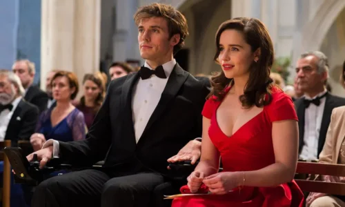 Emilia Clarke and Sam Claflin attending a wedding scene in "Me Before You."