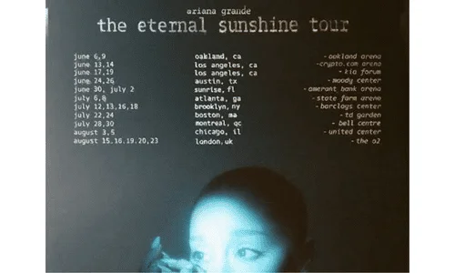 Ariana Grande Eternal Sunshine Tour announcement poster with concert dates
