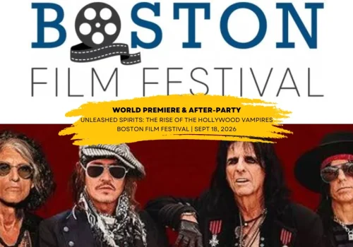 Promotional graphic for the Boston Film Festival featuring a world premiere event on September 18, 2026.