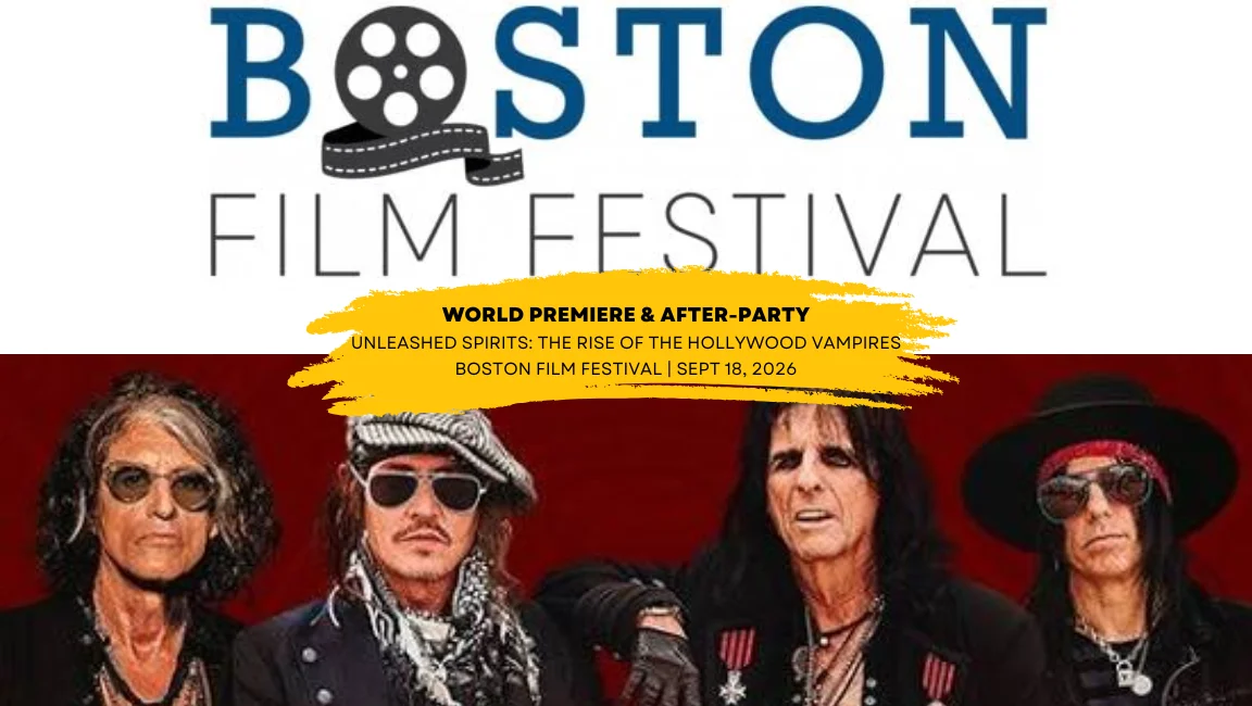 Promotional graphic for the Boston Film Festival featuring a world premiere event on September 18, 2026.