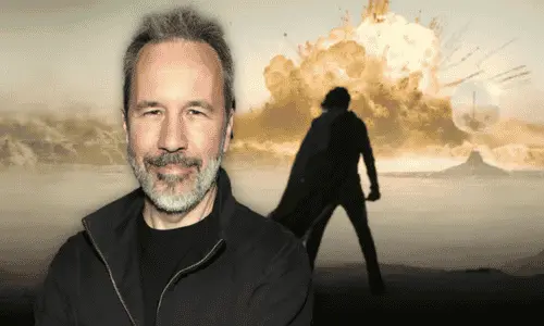 Denis Villeneuve speaking at a film event about the Dune franchise