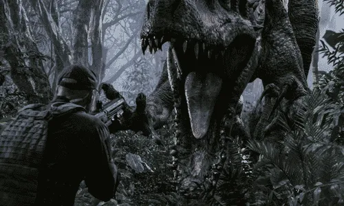 Dinosaur scene from the Jurassic Park movie franchise